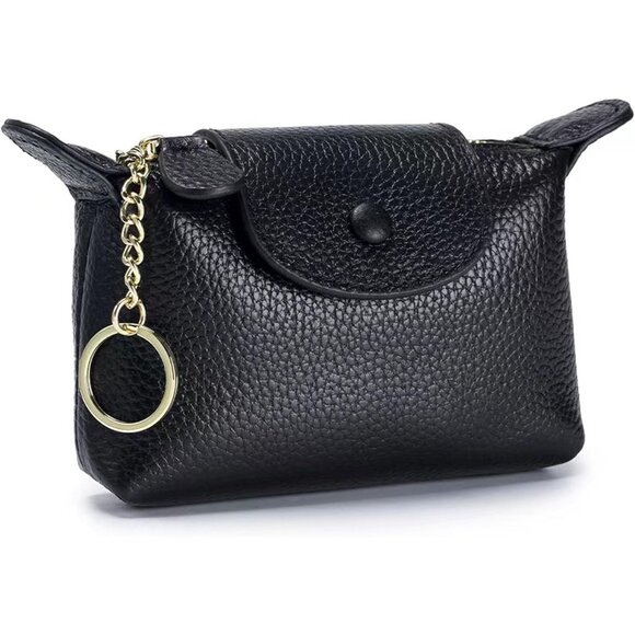 Womens Fashionable Leather Wallet Key Chain Zipper Pouch Classic Money Black Bag - Picture 1 of 9